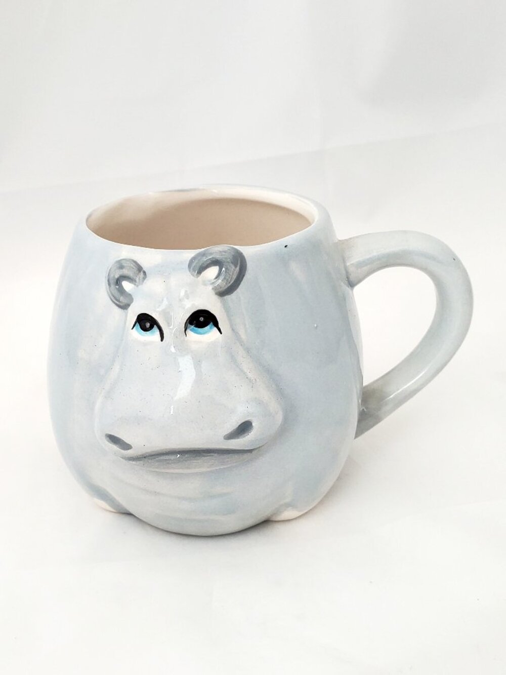 Hippopotamus Mug Coffee Tea Glazed 3D Gray Hippo Mascot Jungle Safari Playful